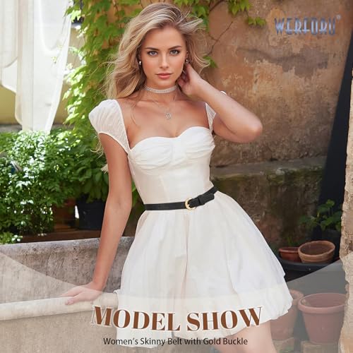 WERFORU 3 Pack Women Skinny Belt Thin Waist Belt for Women Leather Belt with Gold Buckle for Jeans Pants Dress 0.74" Width4