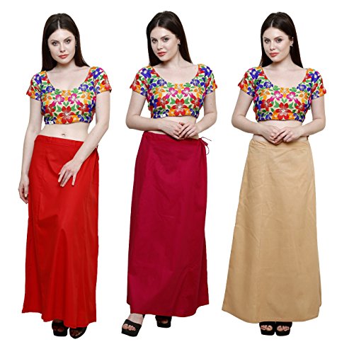 Image of Pistaa combo of 3 Women's Cotton Best Indian Readymade Inskirt Saree petticoats