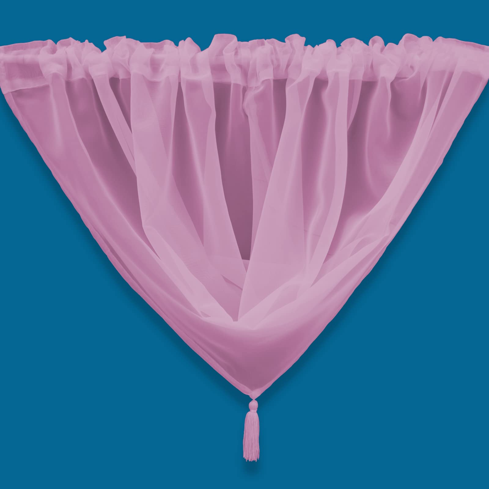 Plain Tasseled Voile Swags Net Curtains Voile Swag Valance Pelmet (Blush)