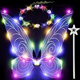 quescu Fairy Wings for Adults,LED Butterfly Wings for Girls Women,Halloween Costume Dress Up (White/Color Light)