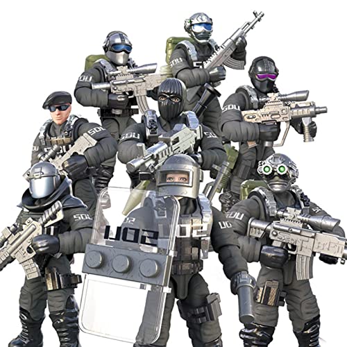 MEIEST 8 PCS Mini SWAT Model Figurines d'action Militaire, City Police Model Block Toy avec Une variété d'accessoires d'armes Militaires, Party Favor Set...
