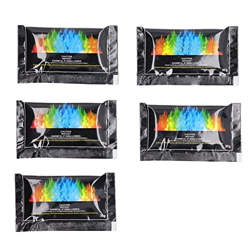 ZLXCAOB 5 Paquetes de Colores de Fuego cósmico de Llamas de Larga duración, Polvo Cambiador de Color de Llama pulsante para Interiores y Exteriores, 30 g