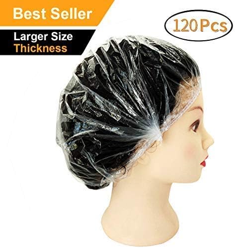 ❤Shower Caps Disposable Clear, Large Thick Elastic Plastic 120 Packed 17.5in Waterproof Bulk Universal Bath Cap for Women Spa, Home Use, Hotel and Hair Salon, Perfect Portable Travel Gift