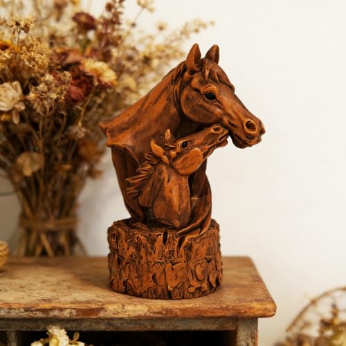 Estatua de Caballo Madre y Potro en Resina Marrón 4 Pulgadas miniatura 4
