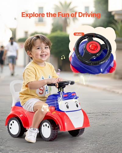 Image of VEVOR Ride On Toddler Push Car, Push Car for Toddler 19 to 36 Months, Kids Ride On Toy with Music & Under-seat Storage, 55 lbs Load Capacity, Foot-to-Floor Walker for Toddlers Boys Girls, Red