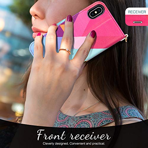 FYY Capa carteira de luxo de couro PU para iPhone Xs Max, [recurso de suporte] Capa protetora para c