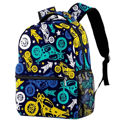 Sac à dos d'école motif moto peint multicolore pour adolescents et étudiants 29x20x40cm