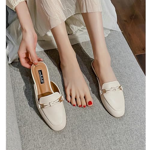 SywzX&xfybz Buckle Mules for Women Round Toe Slippers Backless Flat Mules Slides Mules Shoes Ladies Slip-on Loafers3