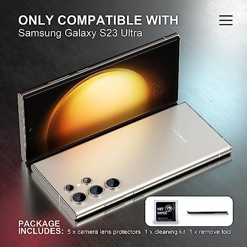 Image of Camera Lens Protector Ring Compatible with Samsung Galaxy S23 Ultra | Tempered Glass + Aluminum Alloy Ring | Full Coverage Lens Guard | Scratch Proof | HD Clear | Case Friendly | Silver