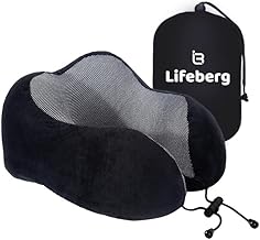 LIFEBERG Travel Pillow, Best Memory Foam Neck Pillow for Airplane, Head Support Comfortable Pillow for Sleeping Rest, Train, Car & Home Use- Black