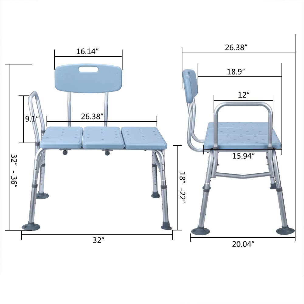 Winado Banco de transferencia para bañera con respaldo y reposabrazos, soporta hasta 330 libras, silla de baño de aleación de aluminio, color azul