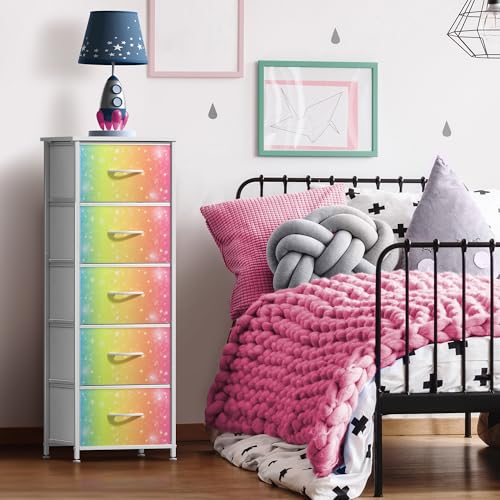 Sorbus Kids Dresser with 5 Drawers - Storage Chest Organizer Nightstand - Steel Frame, Wood Top, Tie-Dye Fabric Bins for Clothes - Wide Furniture for Bedroom, Hallway, Nursery, Closet, & Apartment — view 2