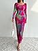 LIGHT DOT Women's Printed Off Shoulder Dress Long Sleeve Bodycon Maxi Mesh Layered Side Slit (Fuchsia,XS)