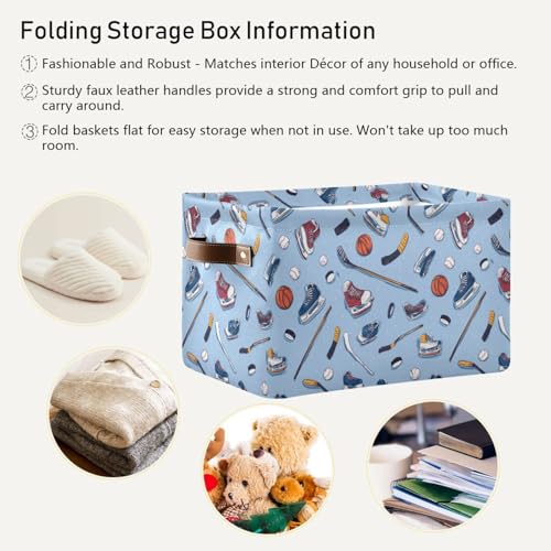 Image of Aslsiy Storage Basket Ice Hockey Sport Balls Nursery Bins Baby Canvas Box Clothes Shelf Basket Laundry Hampers 2 Pcs