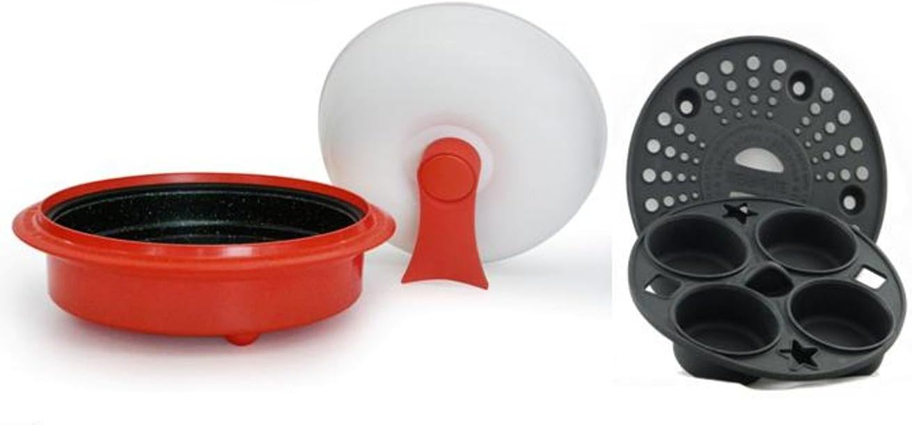 Microhearth 1.5-Quart Nonstick 4-Piece Everyday Pan Set for Microwave Cooking, Red