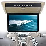 15.6'' Schermo Ribaltabile per Monitor da Tetto per Auto 1080P, visualizzazione TV Digitale HD a soffitto con Luce d'atmosfera, Lettore per Auto MP5, HDMI IR FM USB,Beige