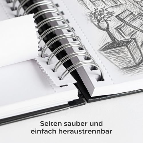 Zenacolor A4 Skizzenbuch – 200g/m² Dickes Skizzenpapier, 100 Seiten / 50 Blatt – Skizzenblock Hardcover & Spiralgebunden – Zeichenblock für Skizzen, Illustrationen & Porträts