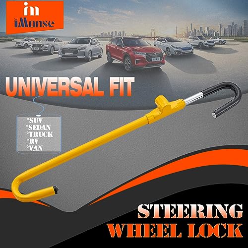 iMonse Steering Wheel Lock Anti-Theft Car Device, Steering Wheel Pedal Brake Lock Retractable Hook Car Security Products Universal Fit(Yellow)