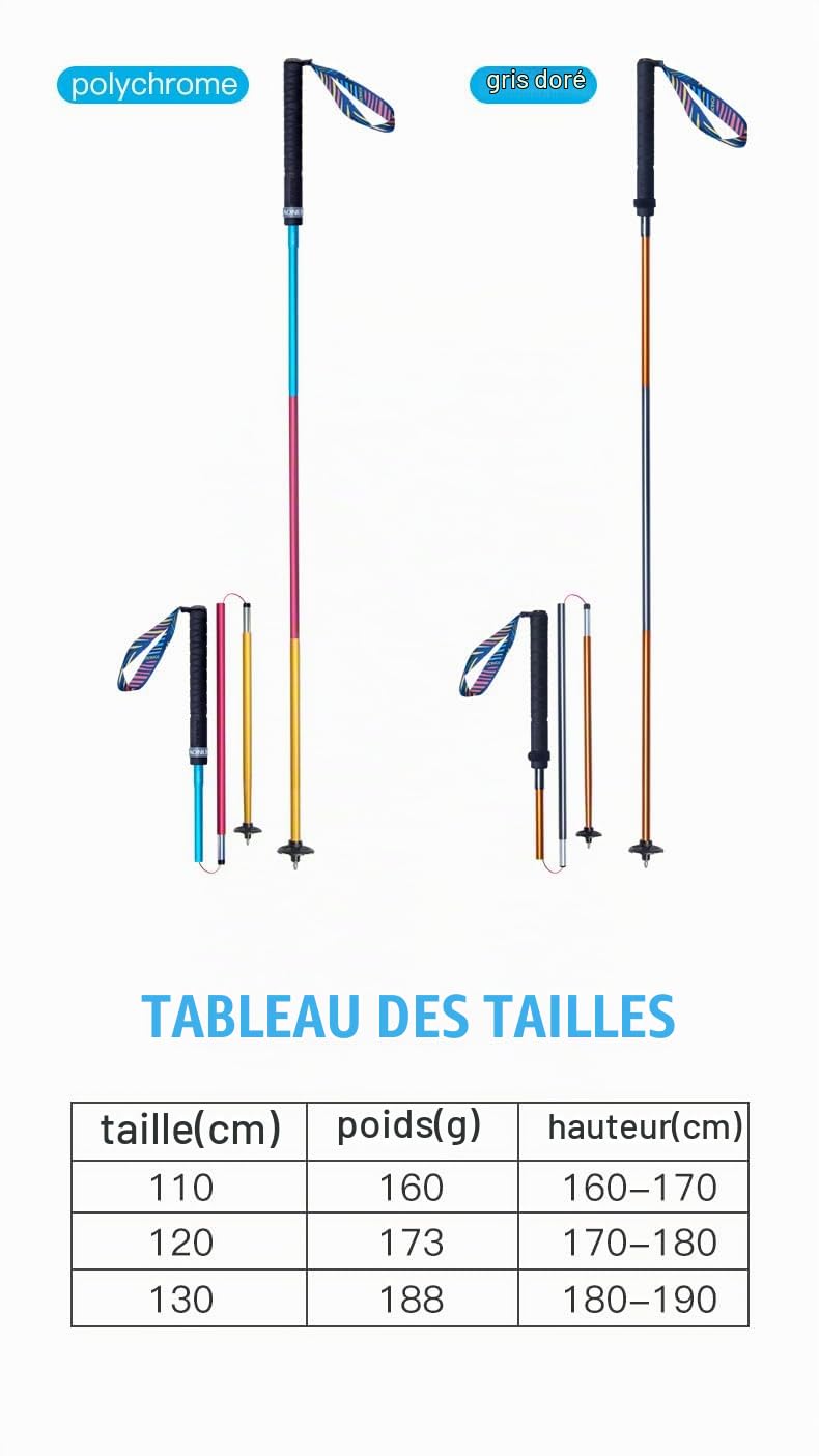 Aonijie Bâtons de randonnée pliables et légers en aluminium, 110/120 cm, réglables, ultra légers pour bâtons de course