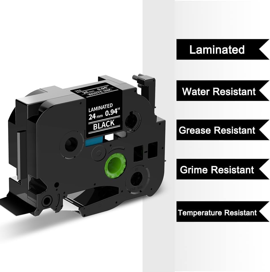Compatible Label Tape Replacement for Brother Ptouch Label Maker Tape, TZe-355 24mm 1 Inch Standard Laminated White on Black Compatible with Brother Ptouch PTD600 PTP700 PT2300, 2-Pack - Image 4