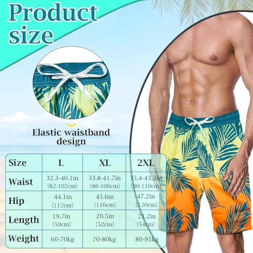 Image of PROBEROS Swimming Shorts for Men, Casual Fashion Gradient Print Summer Beach Shorts Quick Dry Polyester Elastic Waist Shorts Chino Shorts Summer Swim Short Beach Wear, L