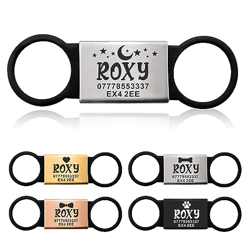 Dog Tags for Pets Engraved Personalized ID Tag for Dogs Kitty Cat Puppy Slide On Collar Dog Tags 4 Colours Different Fonts Name ID Tag (Black and Silver,L)