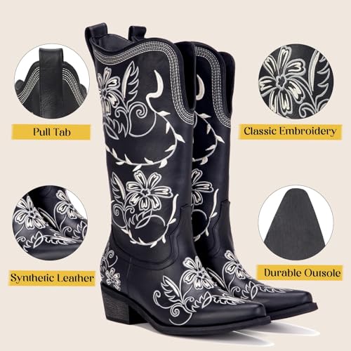 Image of Cowboy Boots for Women, Pointed Toe Chunky Heel | All-day walking comfort design, versatile for daily outfits, country music festivals and western style occasions