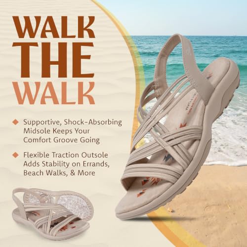 Image of Skechers Women's Reggae Slim Simply Stretch Sandal | Skechers Memory Foam Footbed, Stretch Fit, Machine Washable, Vegan, Strappy Gore Slingback Sandal