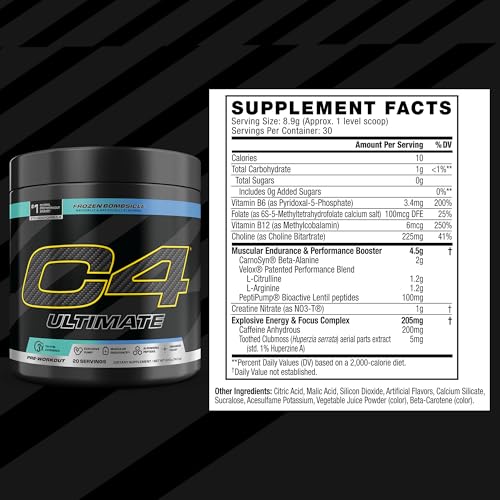 Image of C4 Ultimate Pre Workout Powder - Sugar Free Preworkout Energy Supplement for Men & Women - 300mg Caffeine + TeaCrine + Dynamine + Creatine - Frozen Bombsicle, 20 Servings