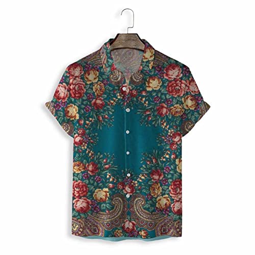 Chemise décontractée d'été séchage rapide boutonné à motif floral bleu pour hommes
