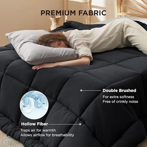 Image of Bedsure Comforter Duvet Insert - Quilted Comforters Full Size, All Season Duvet, GentleSoft Down Alternative Bedding, with 8 Tabs, Gifts for Women /Men, Black, Full 86 x 82 Inches