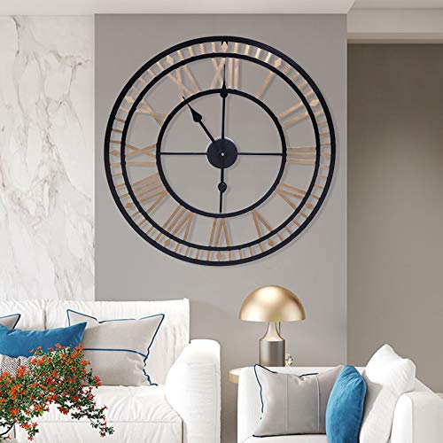 RUETERY Duży zegar ścienny, 80 cm, zegar ścienny bez odgłosów tykania, nowoczesny, aluminiowe wskazówki, zasilanie bateryjne, bezgłośny, złoty zegar ścienny do kuchni, salonu, hotelu, sali lekcyjnej,