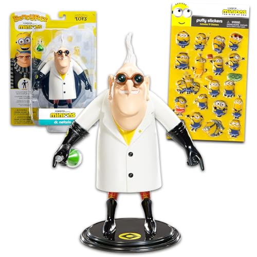 Despicable Me Collectible Figure Set - Bundle with Dr. Nefario Action Figure and Display Plus Stickers | 6.75' Minions Dr. Nefario Bendy Figure Toy