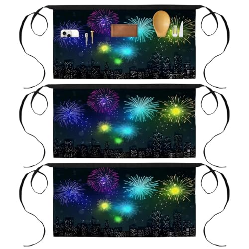 Lot de 3 tabliers de chef courts au design feux d'artifice artistique