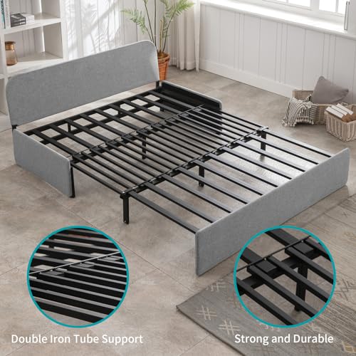 Image of BALUS 61 inch Queen Sleeper Sofa Bed Pull Out Couch with Pullout Beds, 2 in 1 Convertible Linen Loveseat Sofas Sleepers with Pillows, Tri-fold Mattress for Small Space Office Apartment Loft, Light Grey