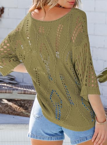 Image of EVALESS Womens Crochet Hollow Out Knit Tops Half Sleeve Spring Summer Sweaters Beach Cover Ups for Women Trendy 2026