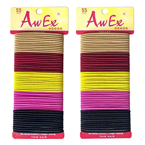 AwEx Colorful Hair Ties for THIN Hair,2 mm Regular Loop, 110 PCS,Mixed Colors,No Metal Hair Bands,No Pull Ponytail Holder for FINE Hair