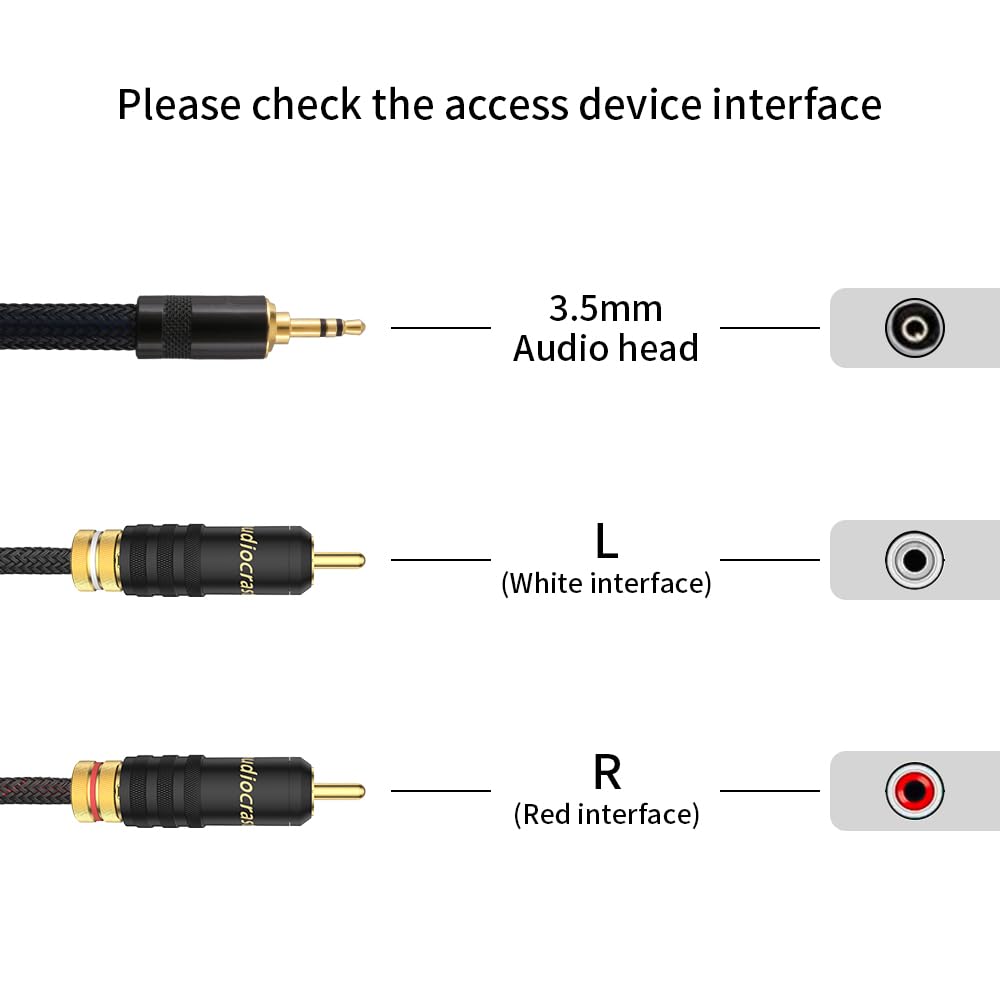 2 cavi audio RCA audiofili da 3,5 mm con alloggiamento in metallo e spina RCA placcata in oro 24 k a cavo Hi-Fi da 3,5 mm per MP3, tablet, altoparlanti, HDTV, ecc