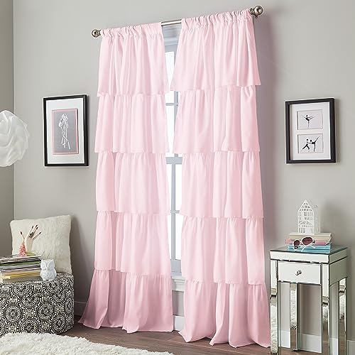 Curtainworks Passe-Tringle à Volants 100% Polyester, 213,4 cm, 1 Panneau de Rideau, Rose