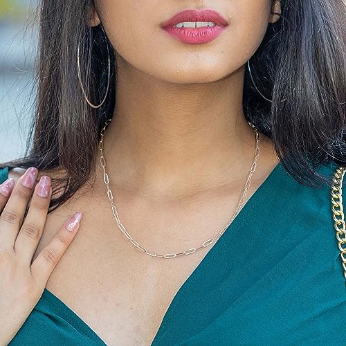 925 Sterling Silver Clasp Paperclip Chain Necklace for Women, 2.5mm/3mm/4mm/5mm Paperclip Chain for Women Silver Chain Necklace 16, 18, 20, 22, 24, 26, 30 Inches4