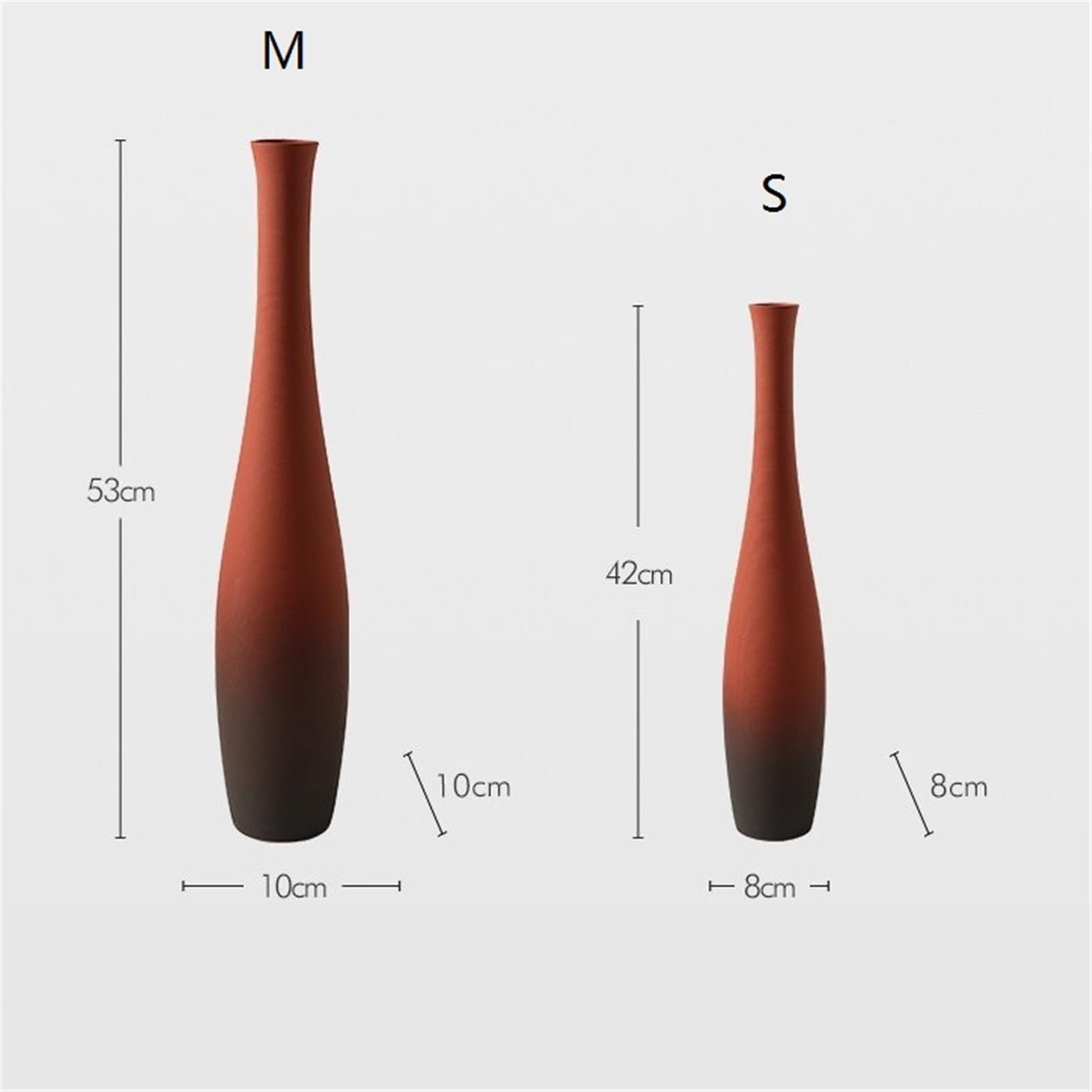 Vase en céramique rouge brûlé ombré à long cou Décoration d'intérieur | Vases abstraits de décoration de sol for la maison(Petit)