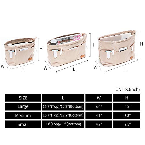 In. Purse Organizer Insert With Zipper, Nylon Fabric Storage Bag With Handles, For Womens Handbags & Tote Bags, Neverfull, Lightweight Small Sized Beige #TOP1