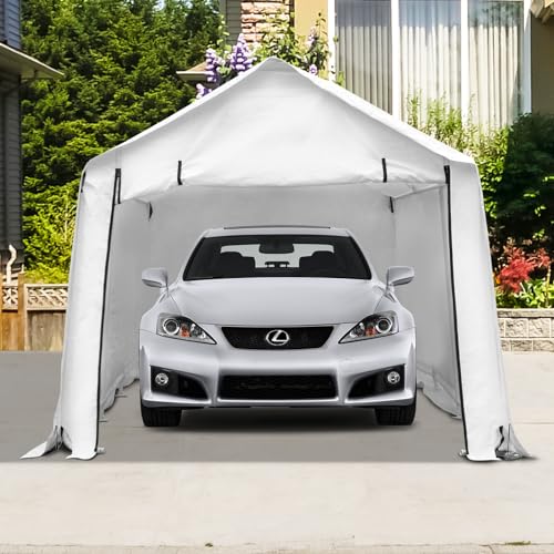 17x10 ft Carport Canopy Heavy Duty Waterproof Garage Car Shelter Storage Shed with Walls and 2 Doors
