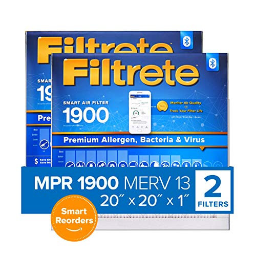 Filtrete 20x20x1 Smart Replenishable AC Furnace Air Filter, MPR 1900, Premium Allergen, Bacteria & Virus, 2-Pack (exact dimensions 19.72 x 19.72 x 1.1)