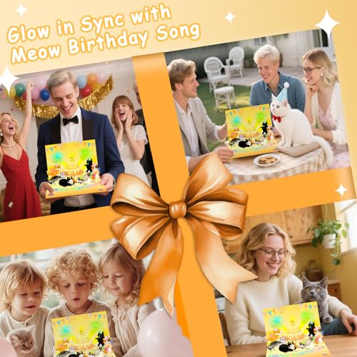 Aleture Happy Birthday Geburtstagskarte, Katzenmusik & Lichter & Blaskerze, 3D Pop up Geburtstagskarten, Geburtstag Geschenke für Frau Männer Freundin