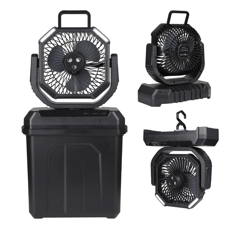 4 in 1 Misting Camping Fan Portable for Outside with 6L Bucket, Remote Control, 2 LED Light...