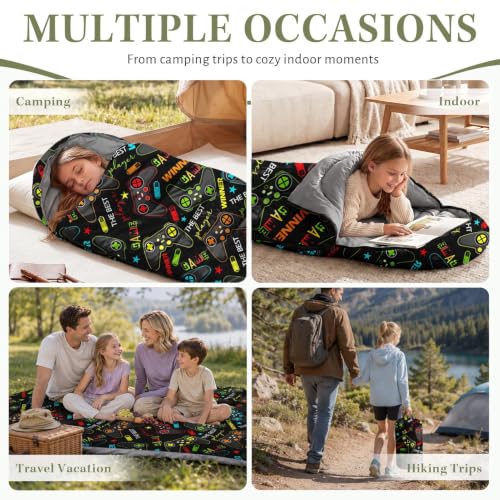 WeCozy Bolsa de Dormir Negra para Niños, Ligera para 3 Temporadas, Impermeable, con Bolsa de Compresión para Camping en Clima Cálido y Frío, Uso Interior y Mochilero miniatura 6