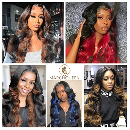 Black And Red Long Wavy Wigs For Black Women, Red Highlight Skunk Stripe Wig With Layered Haircut 24Inches Body Wave Synthetic Wigs For Cosplay Halloween Party Daily Wear(Black Mix Red) #TOP3