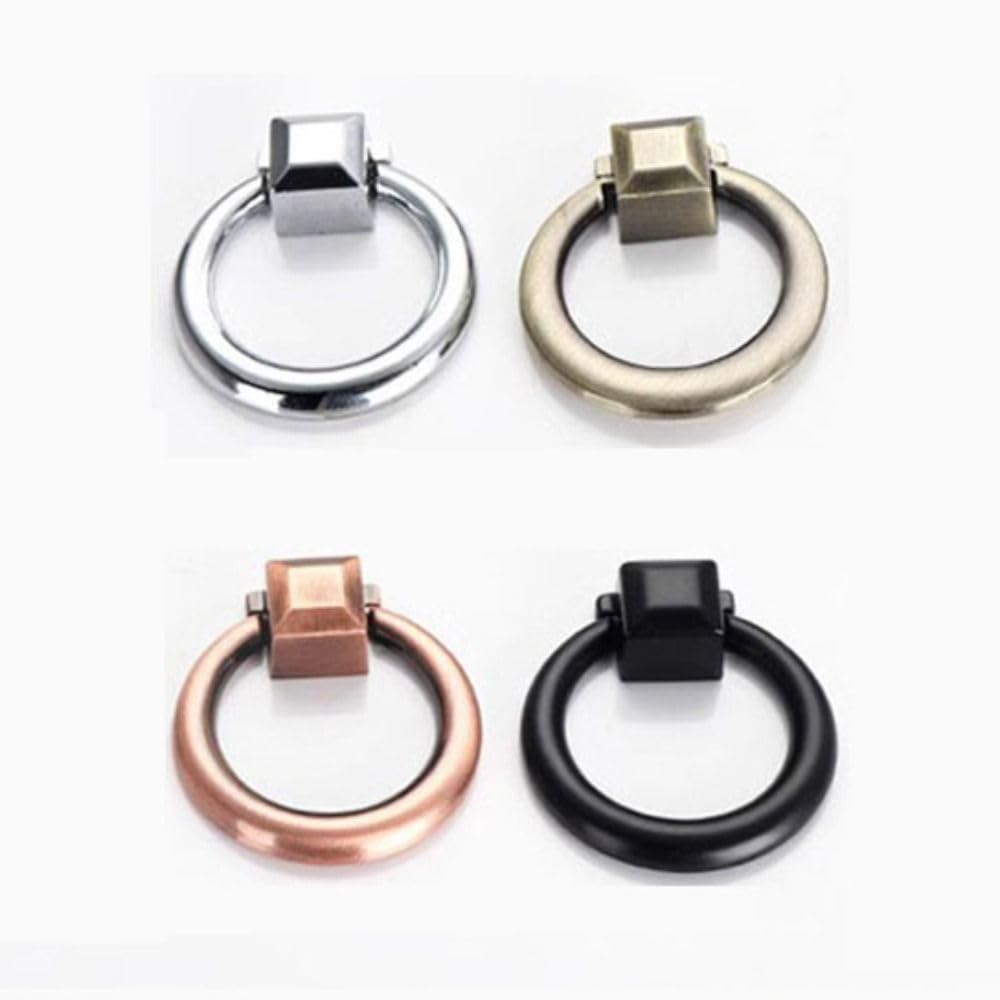 zaoalife 8PCS Black Vintage Ring Pulls, Dresser Cabinet Ring Pulls with Screws, Wardrobe Cupboard Knob Ring, Metal Decorative Pull Ring Furniture Hardware