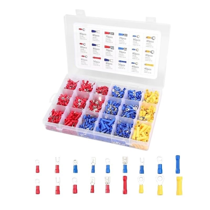 Kit de cosses Assorties Mixtes, connecteurs à sertir, bornes à sertir électriques isolées avec 18 Tailles de connecteurs de Fil électrique, 1200 pièces